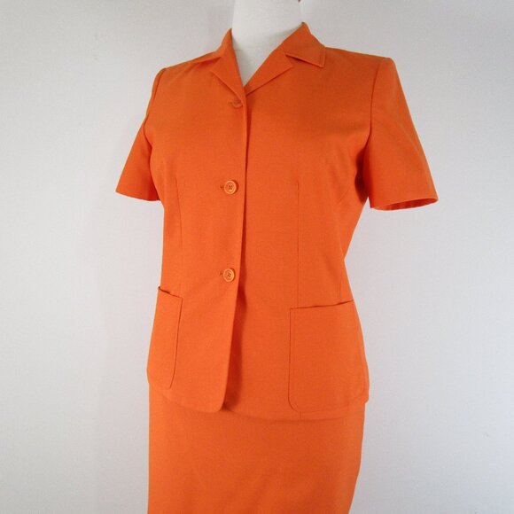 Le Suit Plus Size Solid Orange Short Sleeve Skirt Suit 14 Formal Business Career - Picture 2 of 10